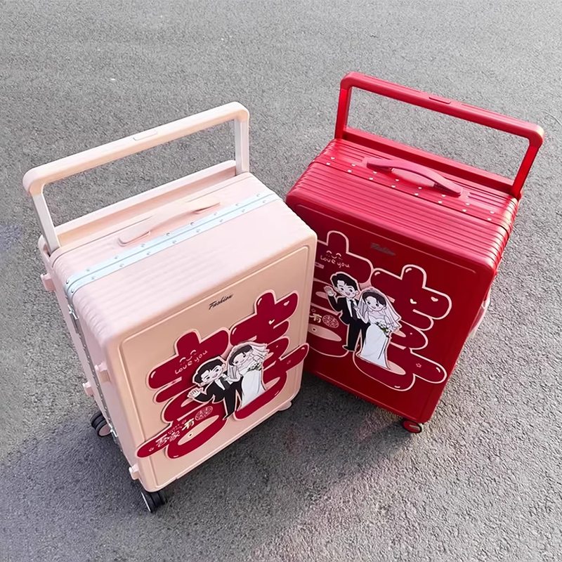 袋鼠子母行李箱结婚陪嫁用品女方婚礼新婚拉杆密码皮箱子24寸红色