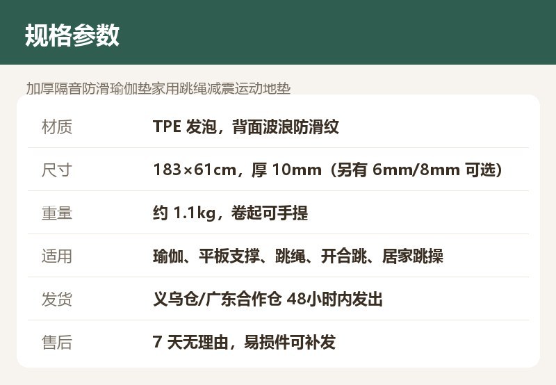 加厚隔音防滑瑜伽垫家用跳绳减震运动地垫